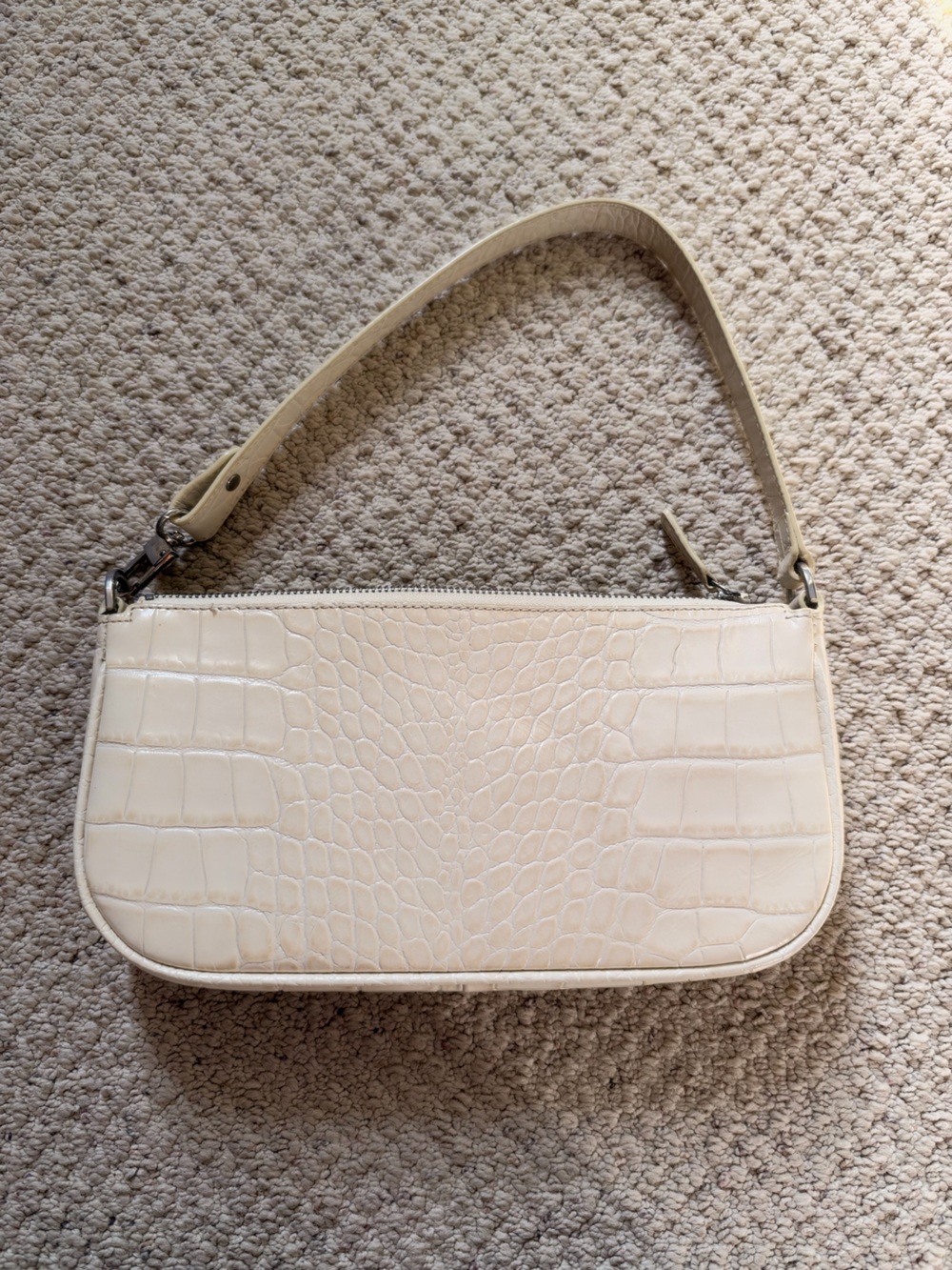 BY FAR Cream Croc-Embossed Shoulder Bag